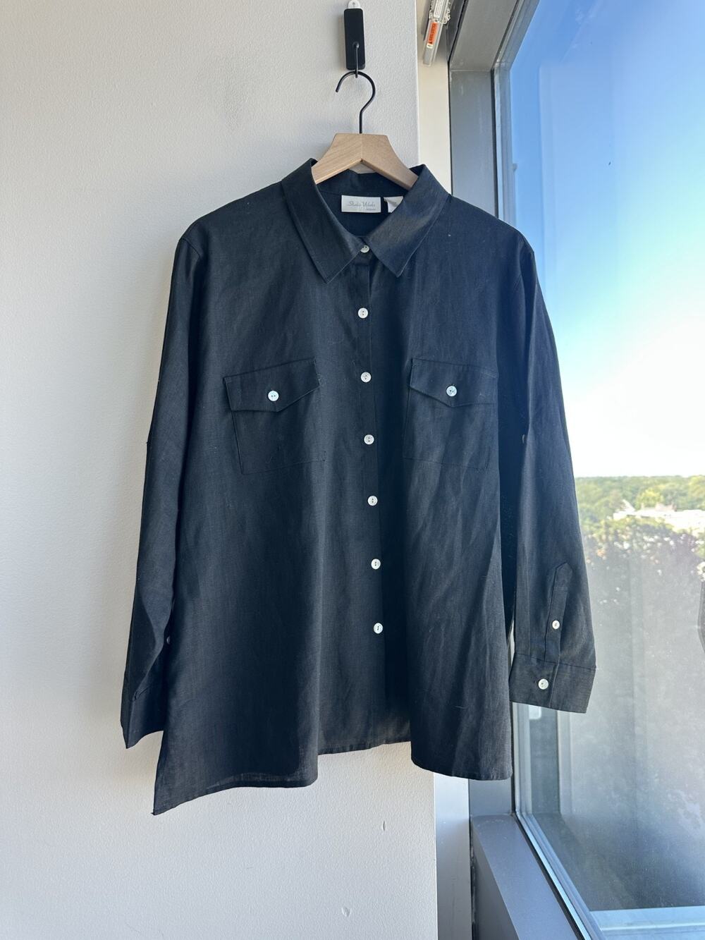 Studio Works Woman 100% Linen Black Button Down Shirt Sz 2X NWT